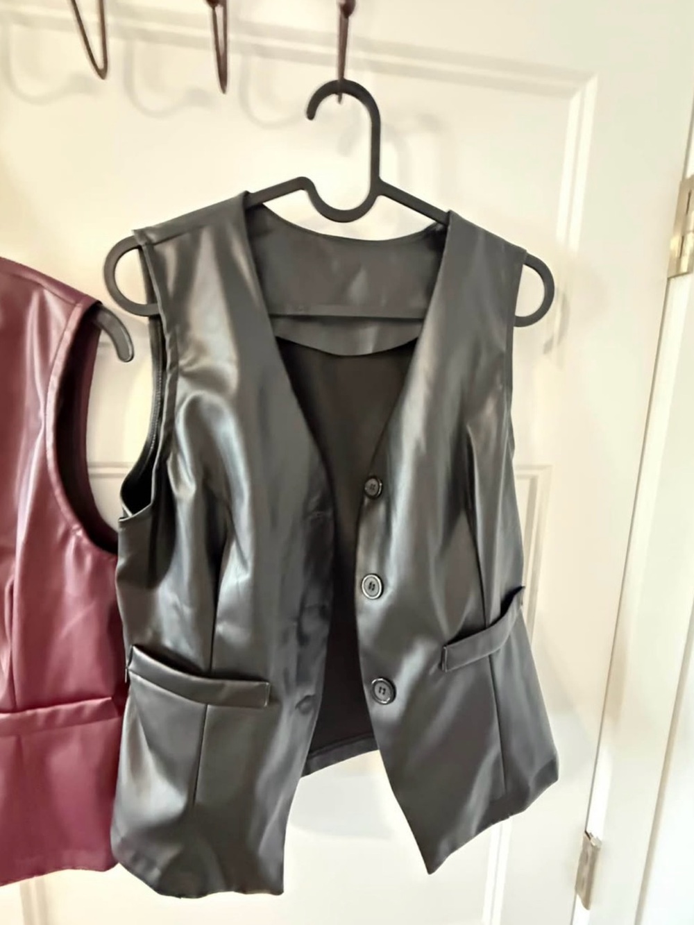 Black Faux Leather Vest - Women's Sleek Button-Front Vest